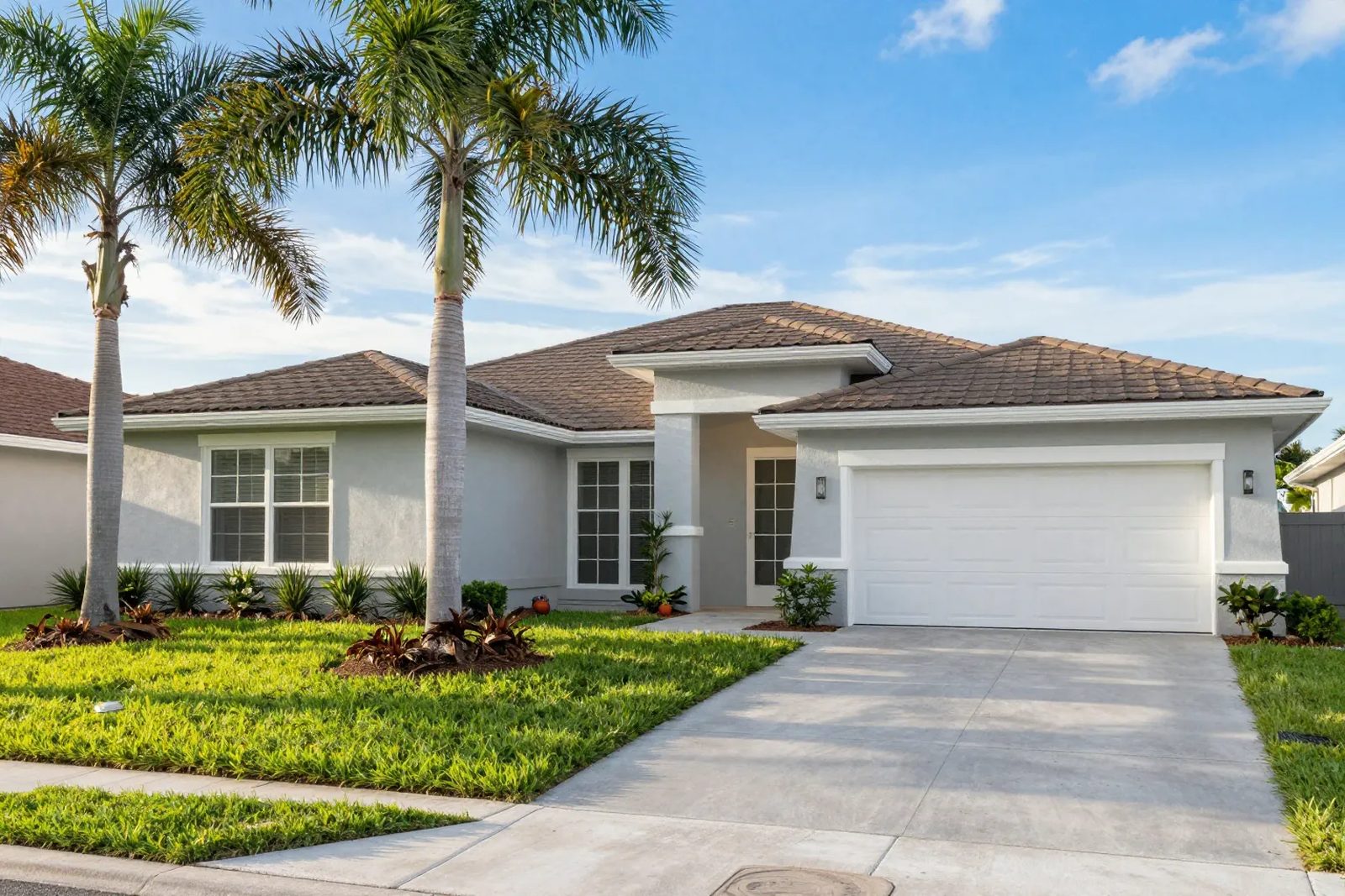 Bright modern Central Florida home exterior on a sunny day