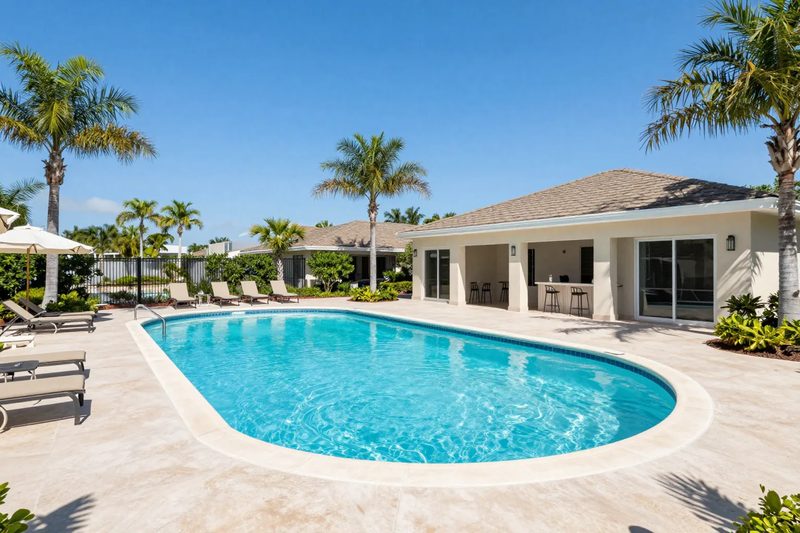 Resort-style community pool and clubhouse in a Central Florida neighborhood